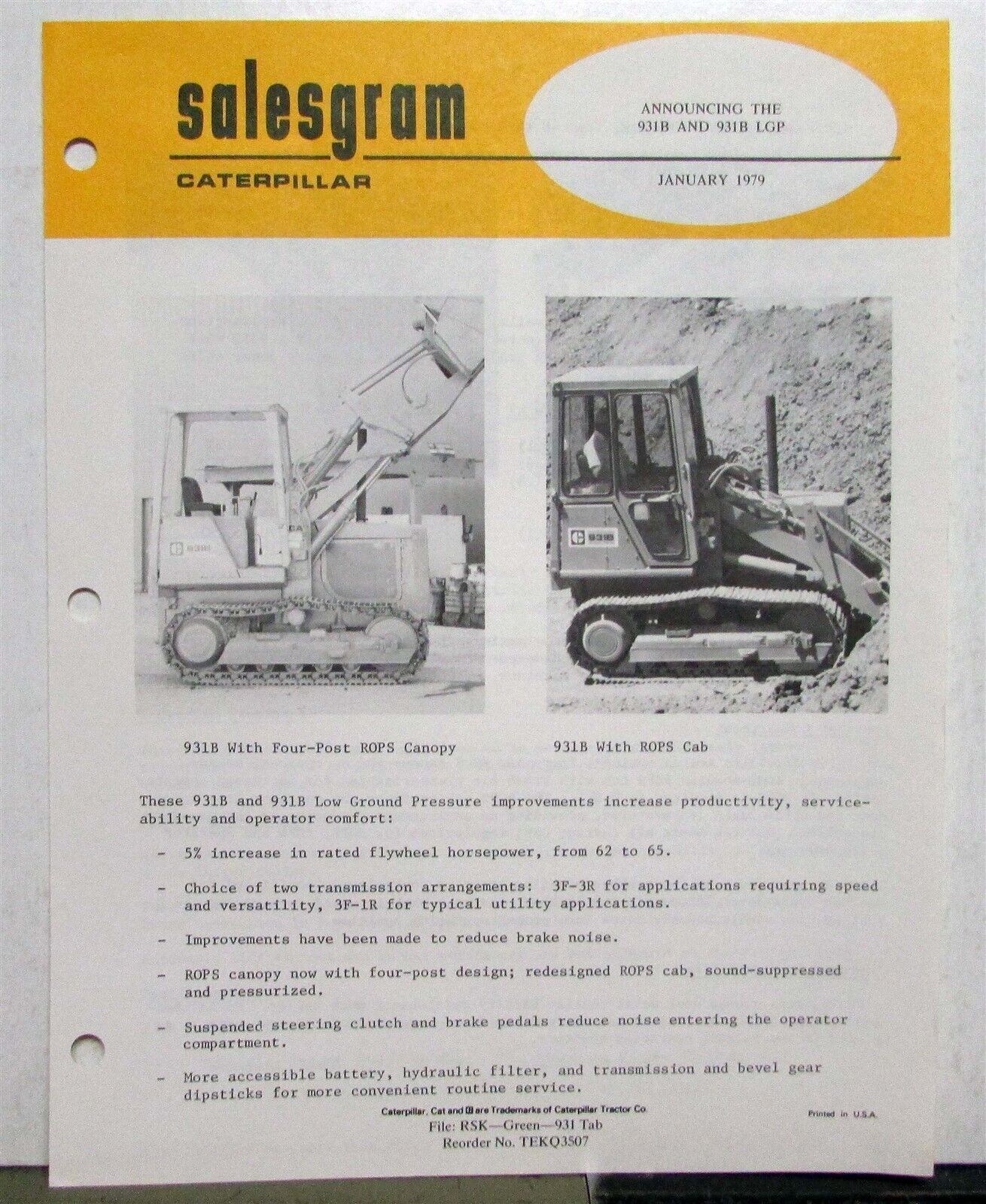 1979 Caterpillar 931B LGP Crawler Loader Specifications Construction Salesgram
