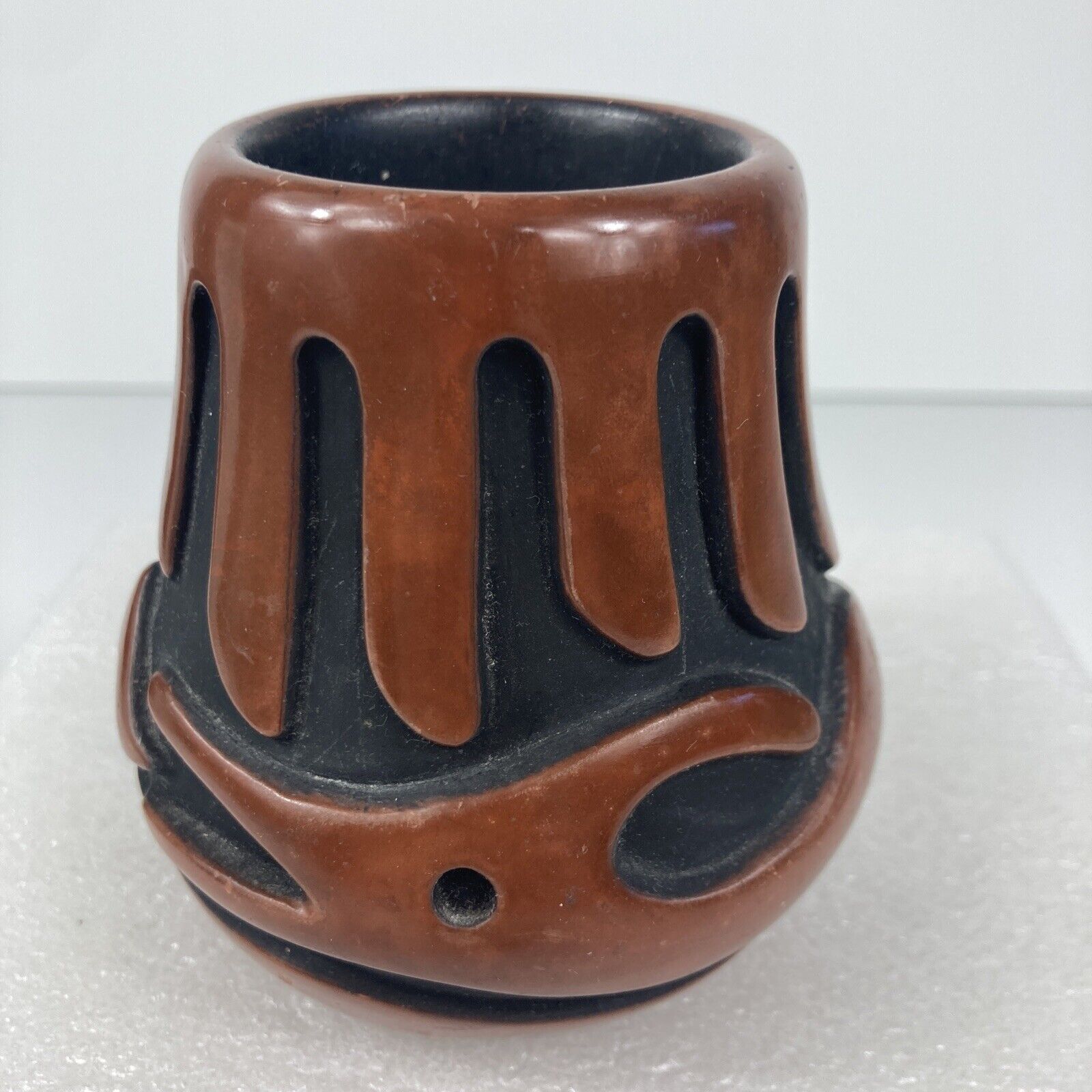 Carol Grace Loretto Carved Redware Pottery Cup Jar Vase B5 Avanyu Water Serpent