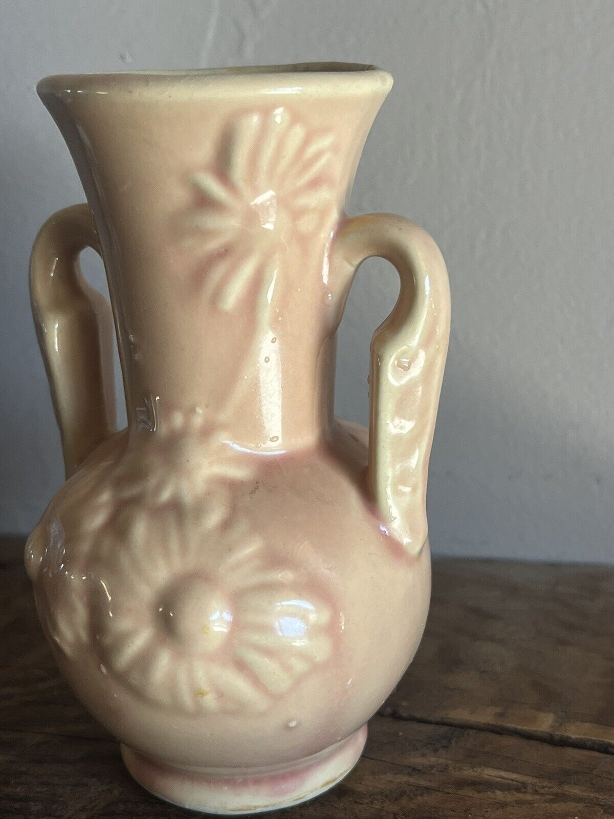Vintage Shawnee Pink Bud Vase Raised Relief Floral Mid Century USA