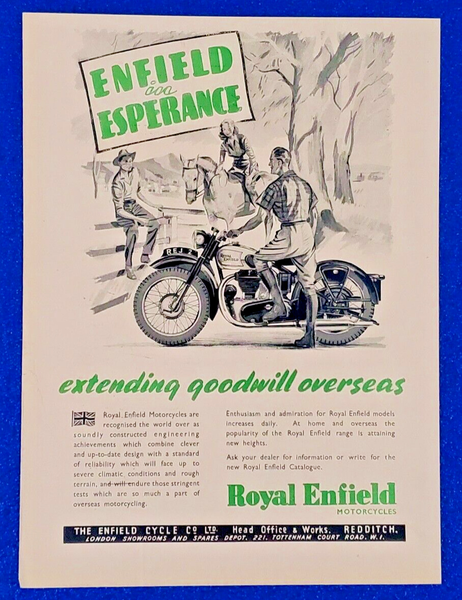 1949 ROYAL ENFIELD ORIGINAL CLASSIC MOTORCYCLE PRINT AD \