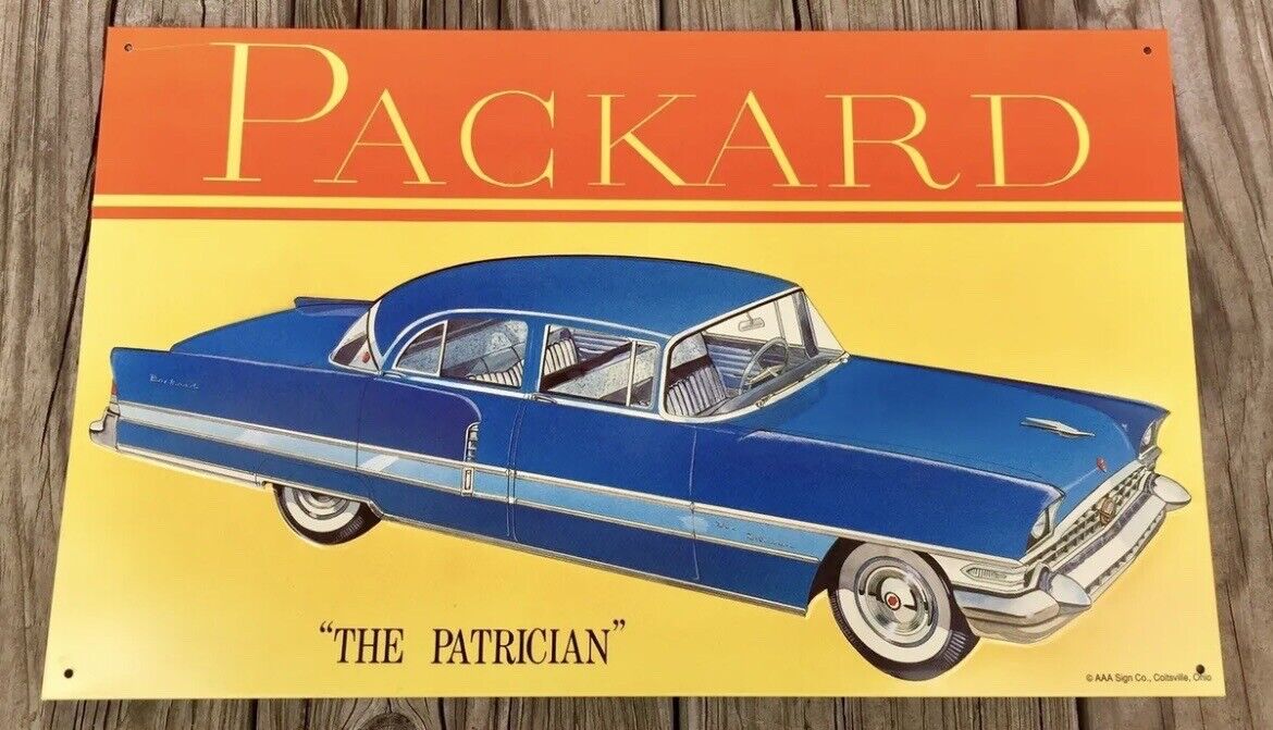 1956 Packard Patrician Tin Metal Automobile Advertisement Sign, 9.5” x 16.25”