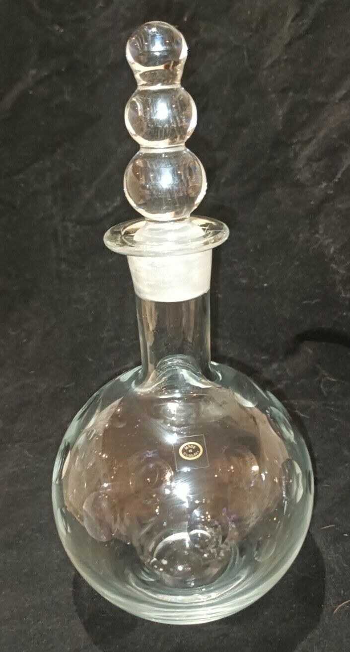 Vintage LGE Coin Dot Clear Glass Decanter + Finial Stopper, Hungarian