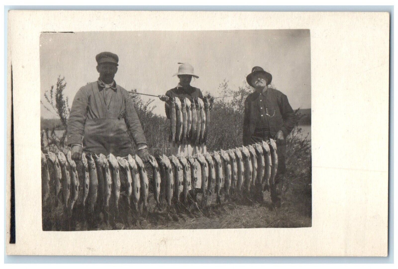 c1910\'s Fishermen Fishing Catch Lake Scene RPPC Photo Unposted Antique Postcard