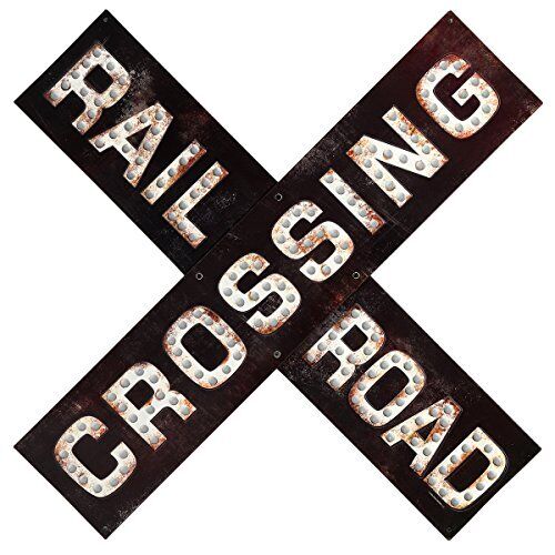 Railroad Crossing Prismatic Embossed Metal Sign - Vintage Railroad Sign for G...