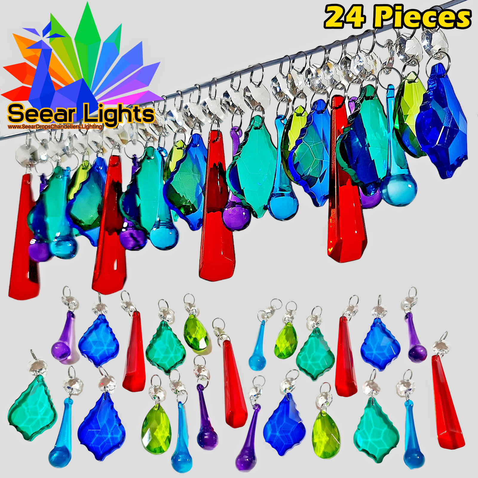 24 Chandelier Antique Colour Gypsy Glass Crystals Beads Light Lamp Parts Retro