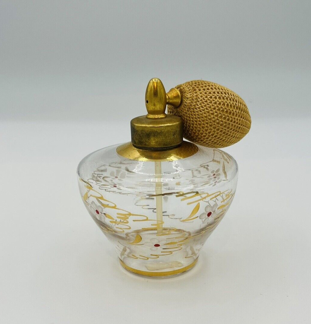Vintage Handpainted Floral Glass Perfume Atomizer