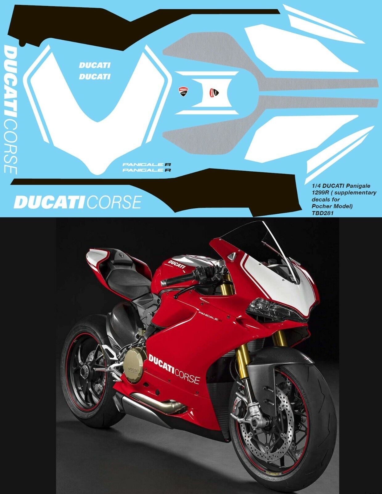 1/4 Ducati Panigale 1299 R Supplementary Decals for Pocher Decal TBD281