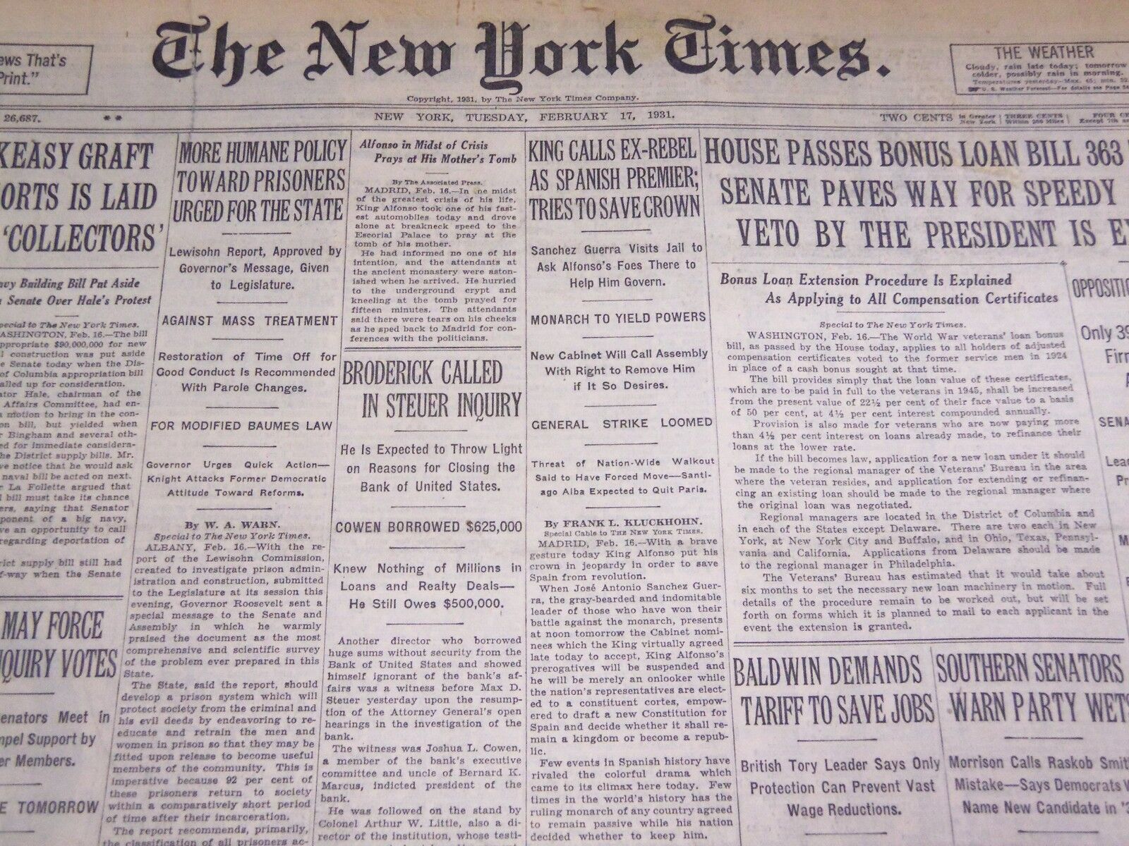 1931 FEBRUARY 17 NEW YORK TIMES - ALFONSO TRIES TO SAVE CROWN - NT 3941