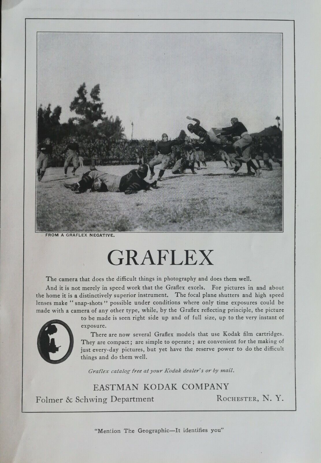 Vintage 1921 Graflex Football Photo Eastman Kodak Company Full Page Original Ad