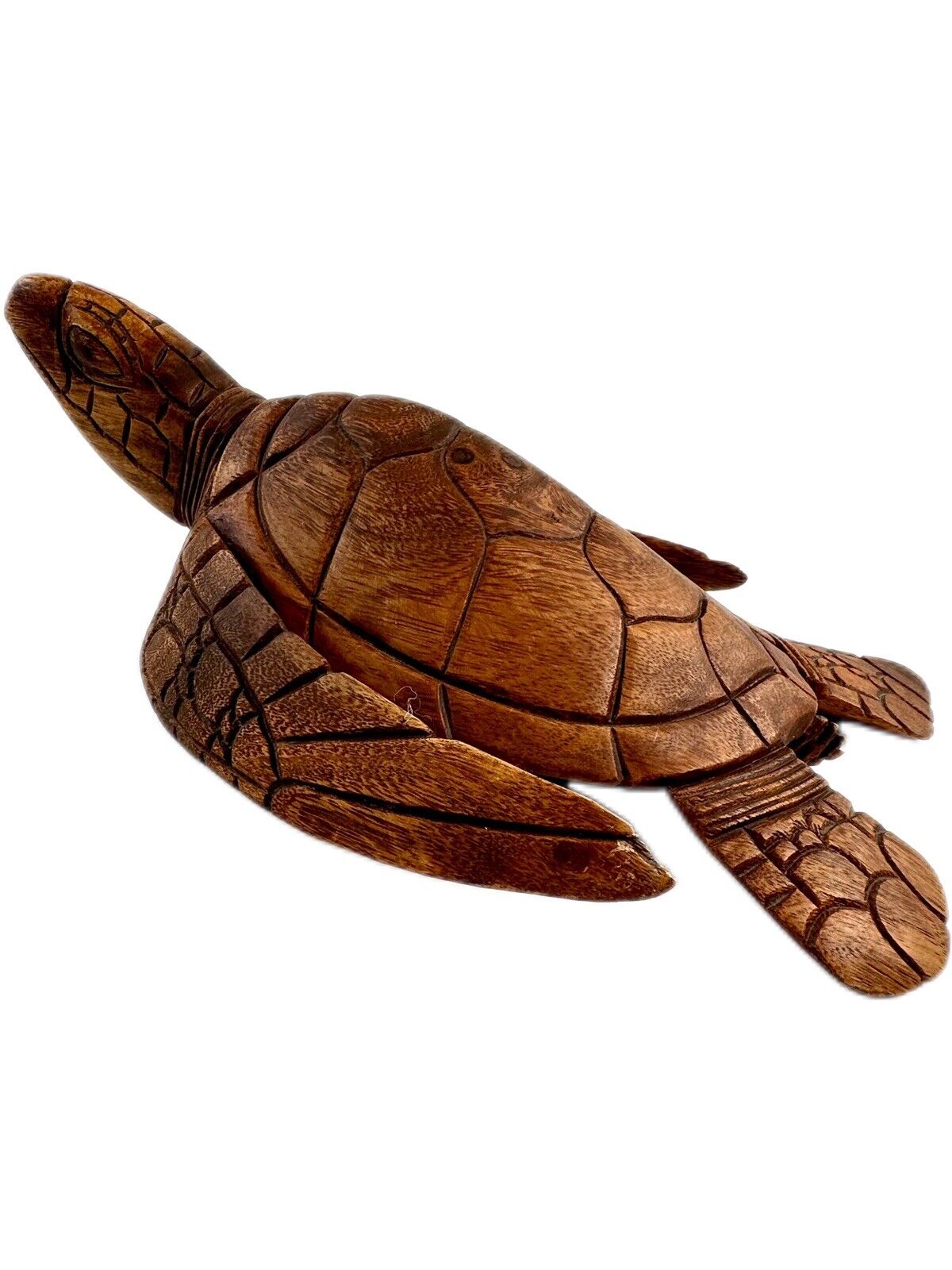 Wooden Sea Turtle Hand Carved Sculpture 13” Decor Figurine Statue Vintage