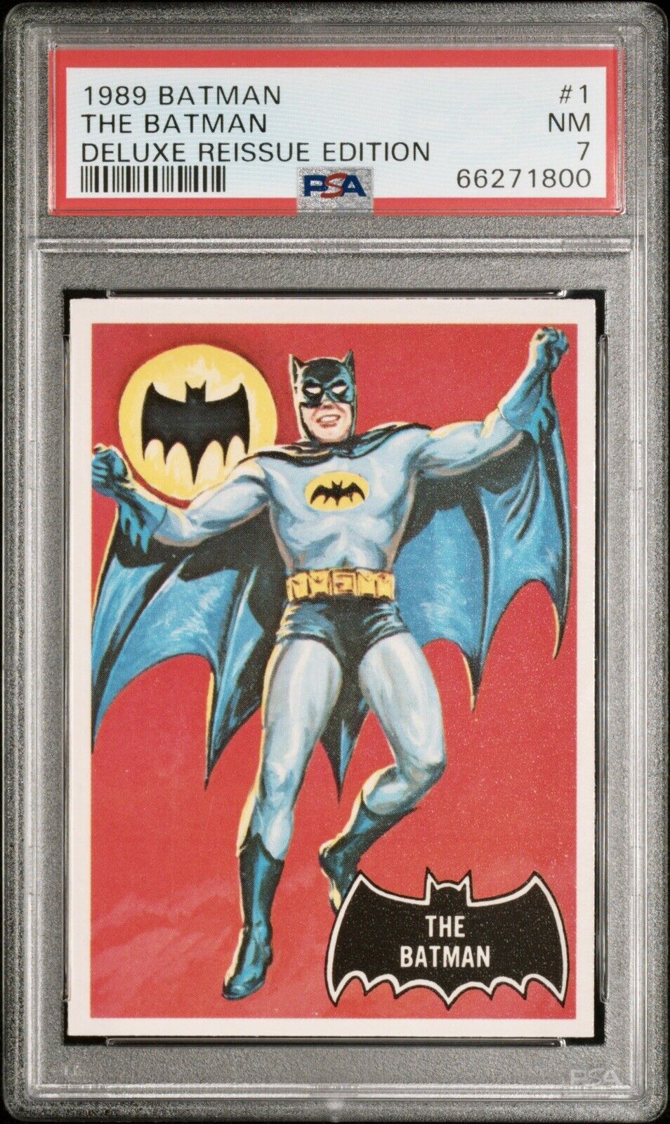 1966 The Batman PSA 7 Black Bat #1 Card 1989 Deluxe Reissue Wayne Joker Robin