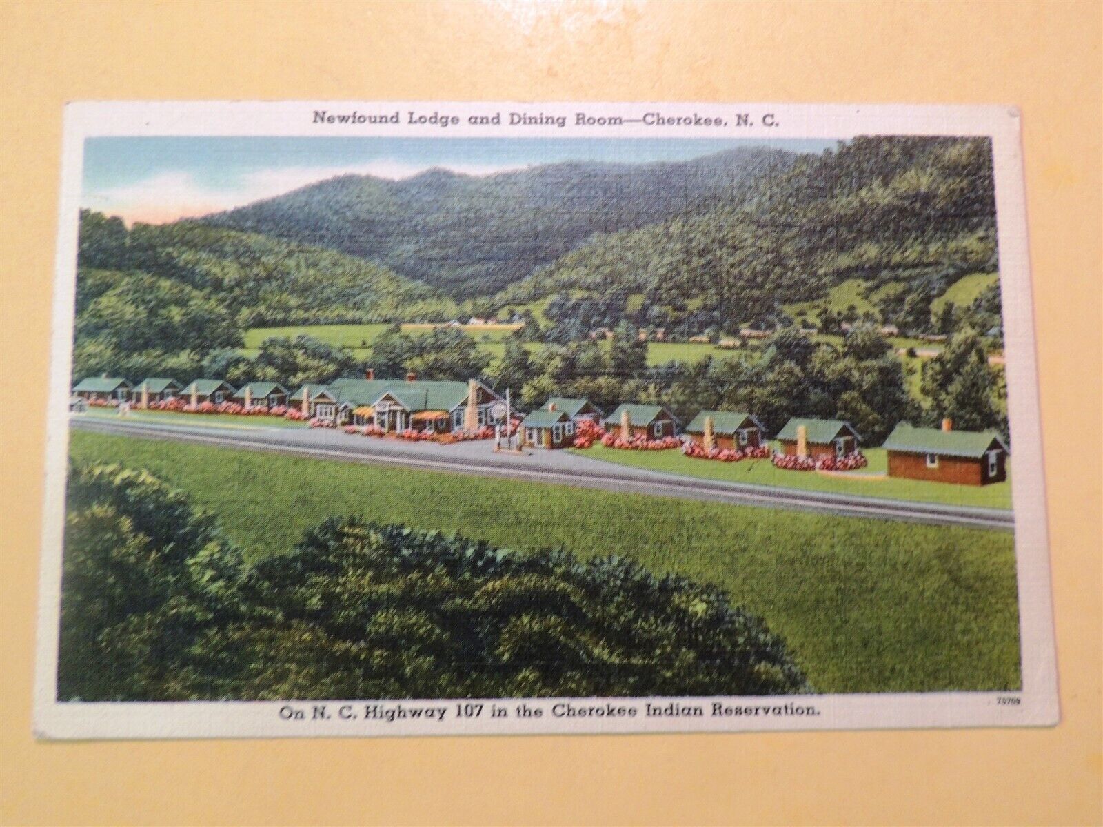 Newfound Lodge & Dining Room Cherokee North Carolina vintage linen postcard 1952