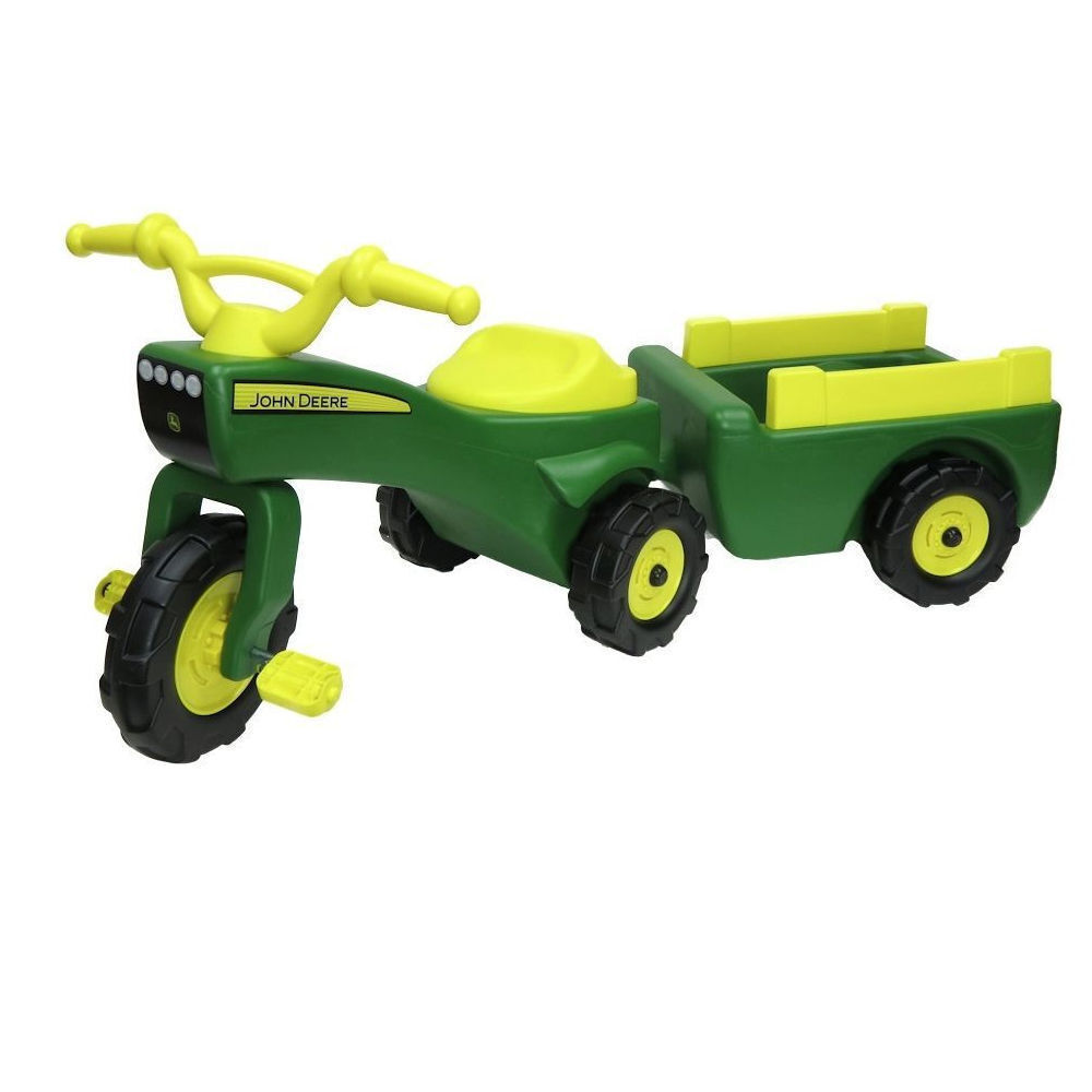 John Deere Kids Ride on Pedal Trike Tractor w Pull Wagon Children Toy Tricycle