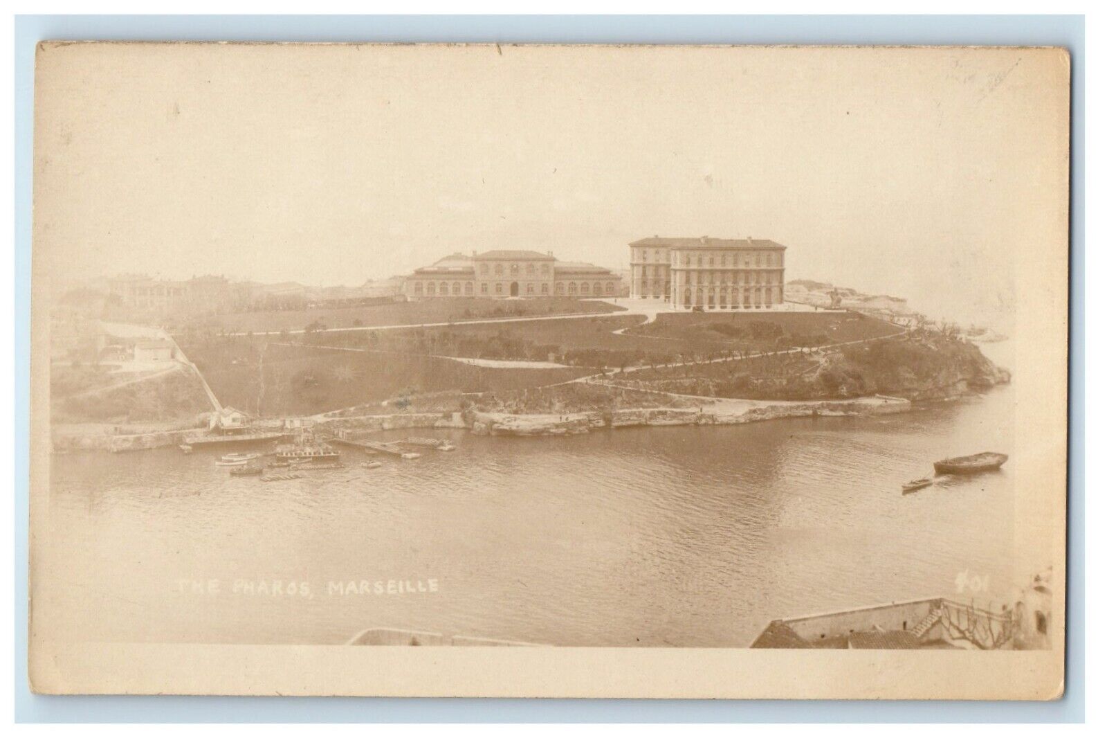 c1920\'s The Pharos Marseille France, Boat Scene RPPC Photo Vintage Postcard