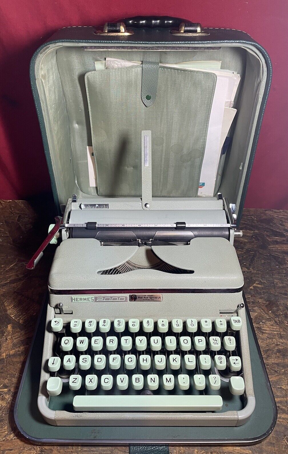 Vintage 1958 Hermes 2000 Portable Manual Typewriter With Homa Leather Case & Key
