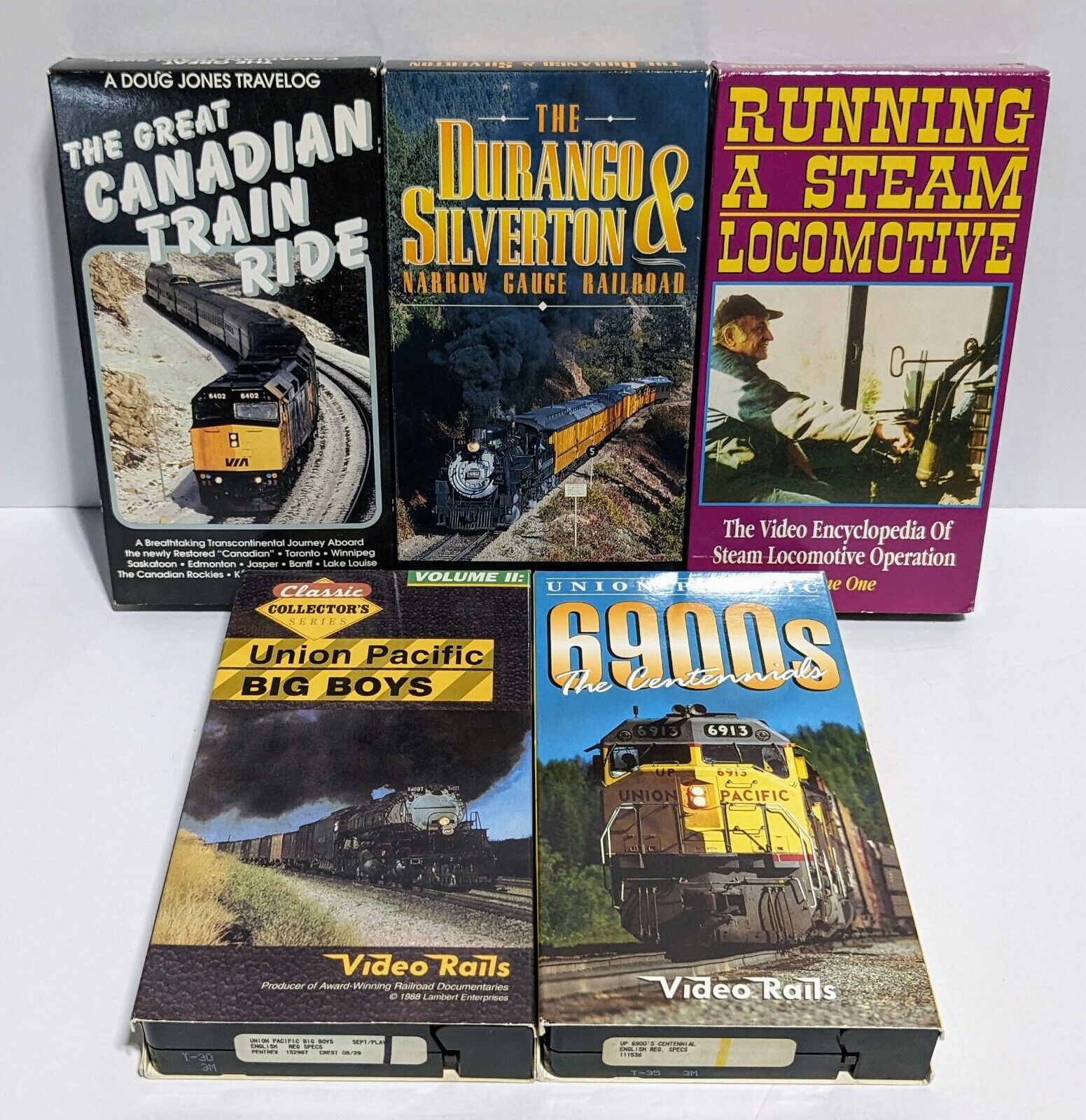 Lot of 5 Railroad/Train VHS Tapes - Steam, Durango, Canadian, Union Pacific