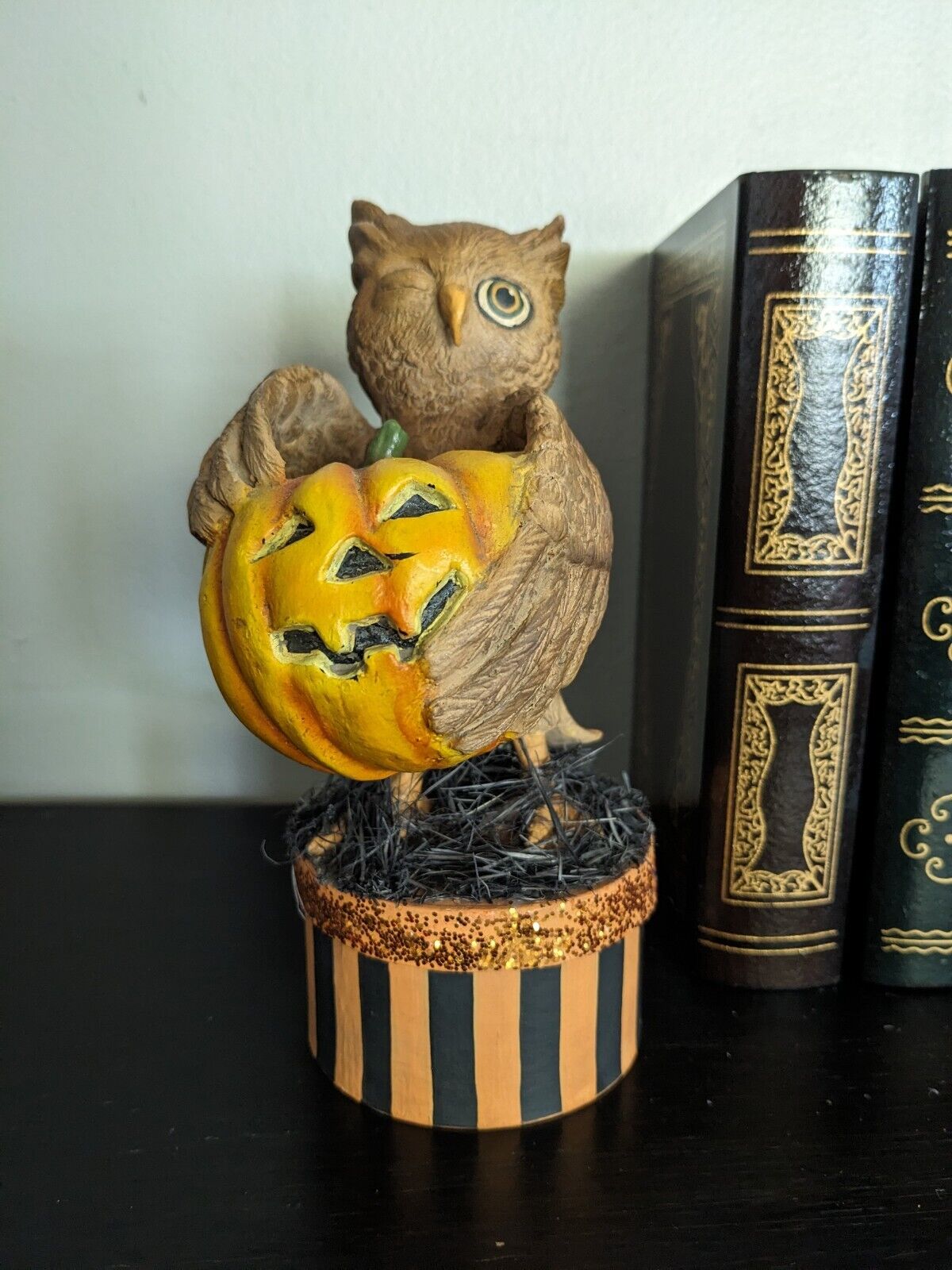 BETHANY LOWE Halloween Hooty Owl On Container Rare Halloween Fall Decor