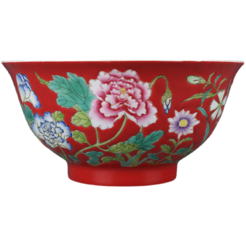 Decoration of Qing Kangxi Porcelain with Imperial Red Ground Enamel Color