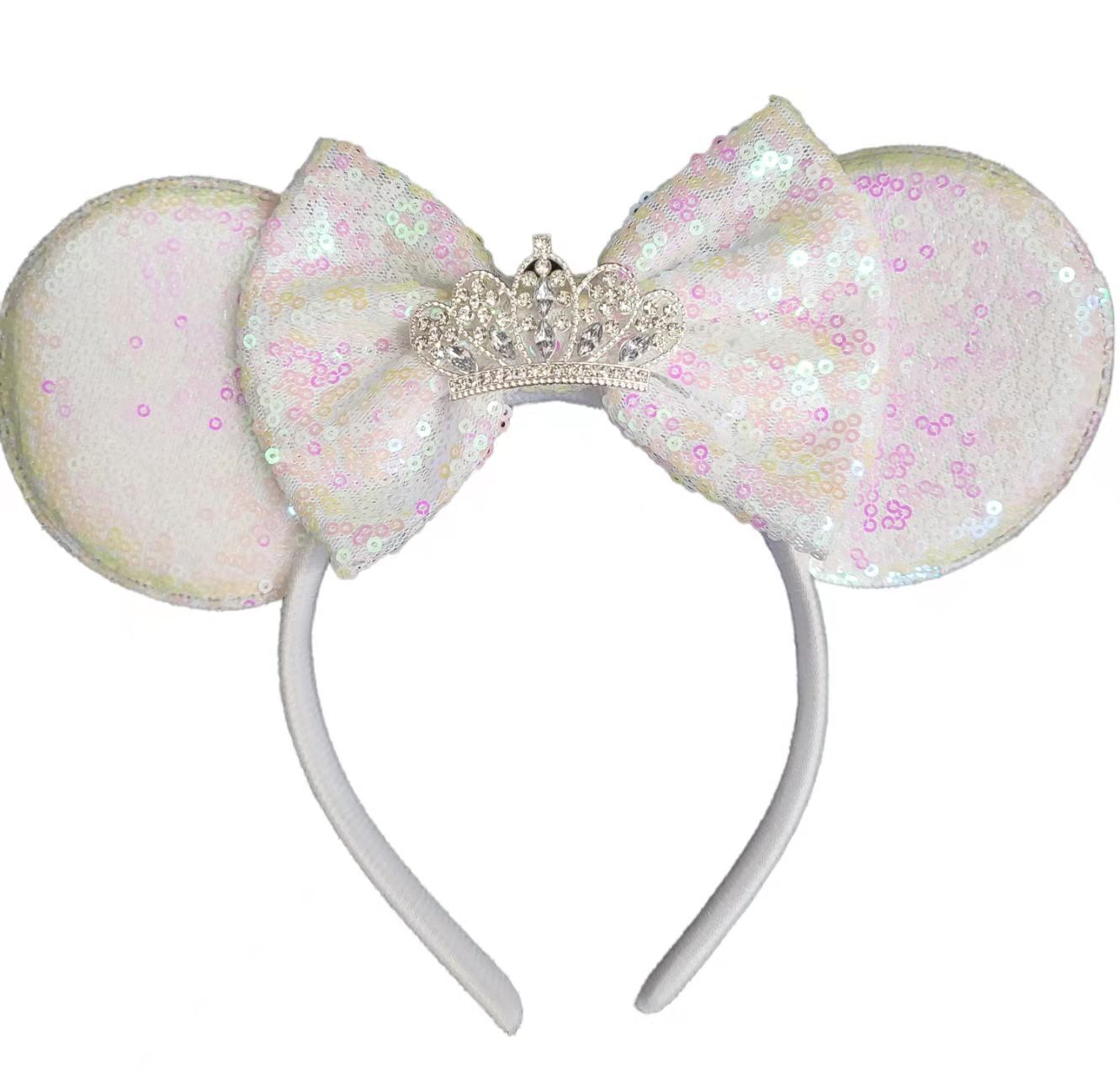 White Sequin Minnie Tiara Ears Headband Disneyland-Disney World wed brides Ears