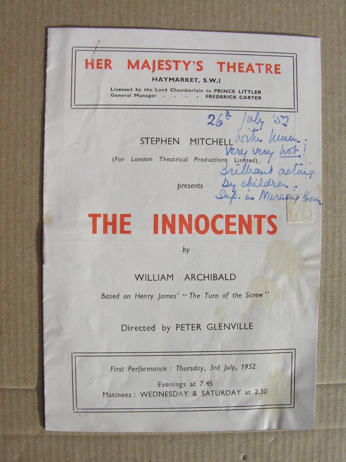 1952 THE INNOCENTS William Archibald ANNOTATED Flora Robson, Jeremy Spenser