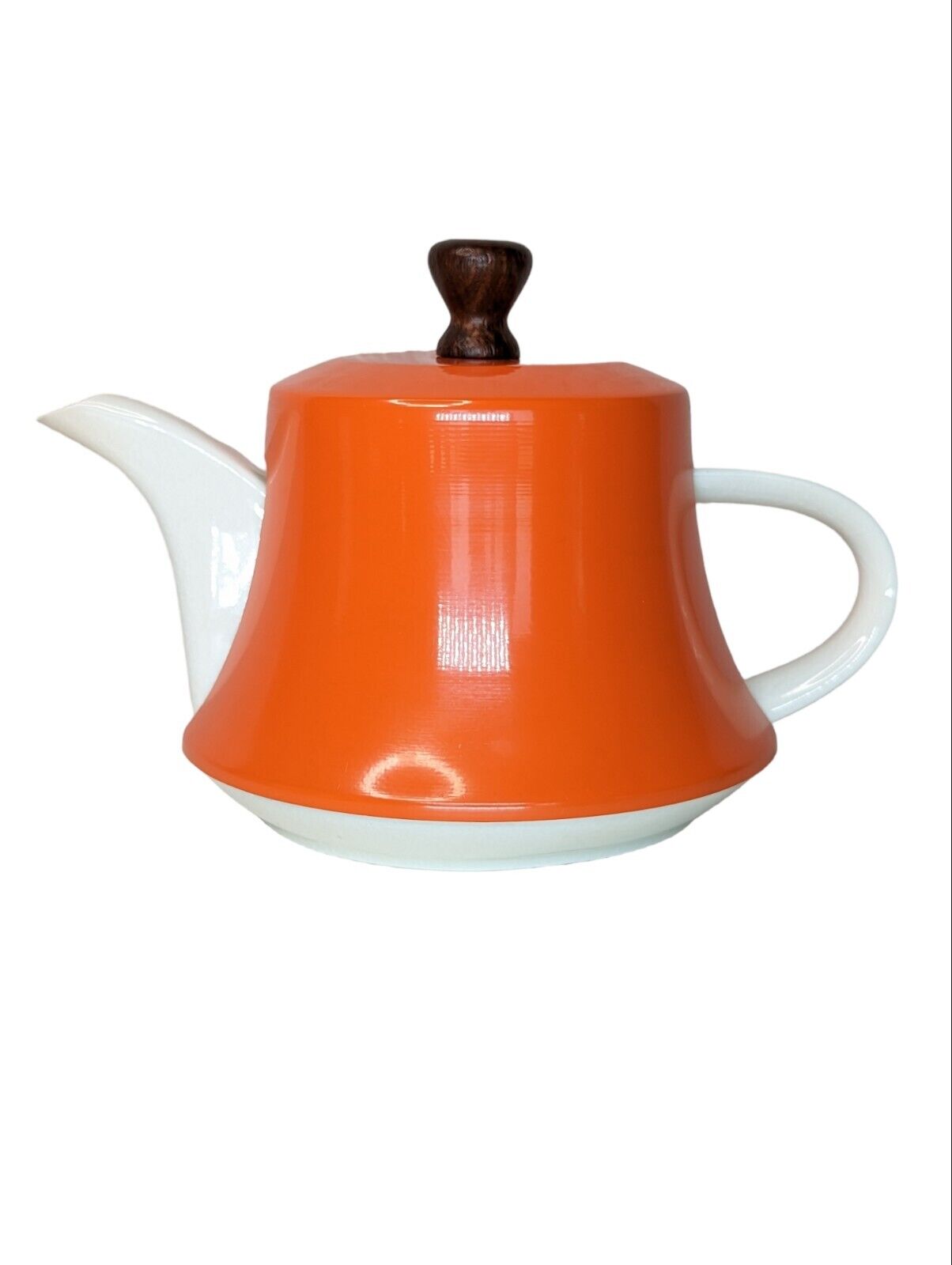 Mid Century Modern Teapot Eames Era White Orange Sleeved Danish 4 Cup