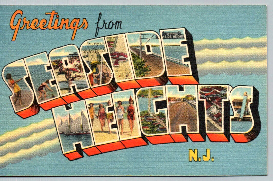 Seaside Heights NJ Greetings from Postcard Large Letter Linen New Jersey Beach