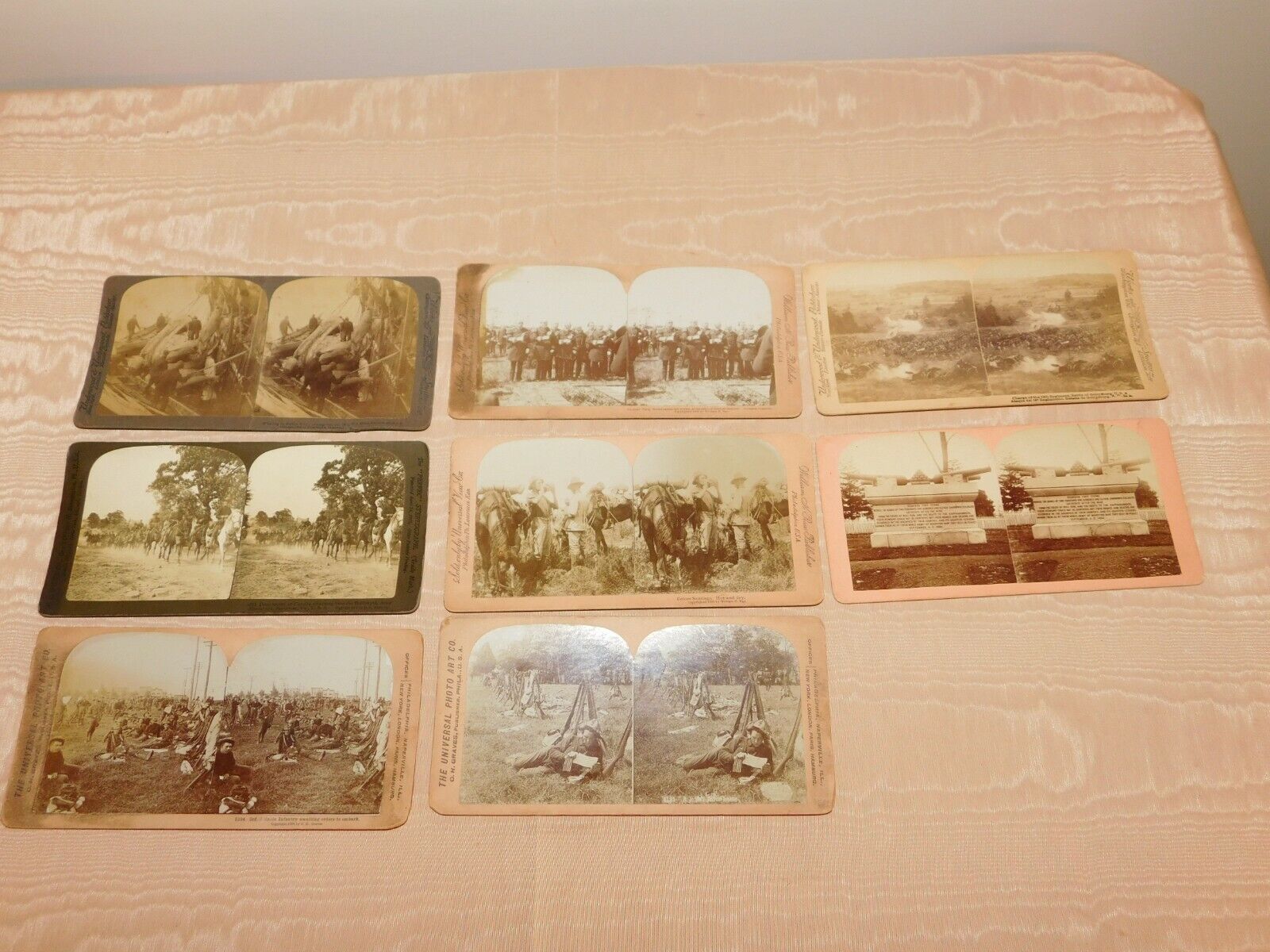 VINTAGE 8 STEREOVIEW CARDS GETTYSBURG ARLINGTON CAVALRY WHALING INFANTRY ++