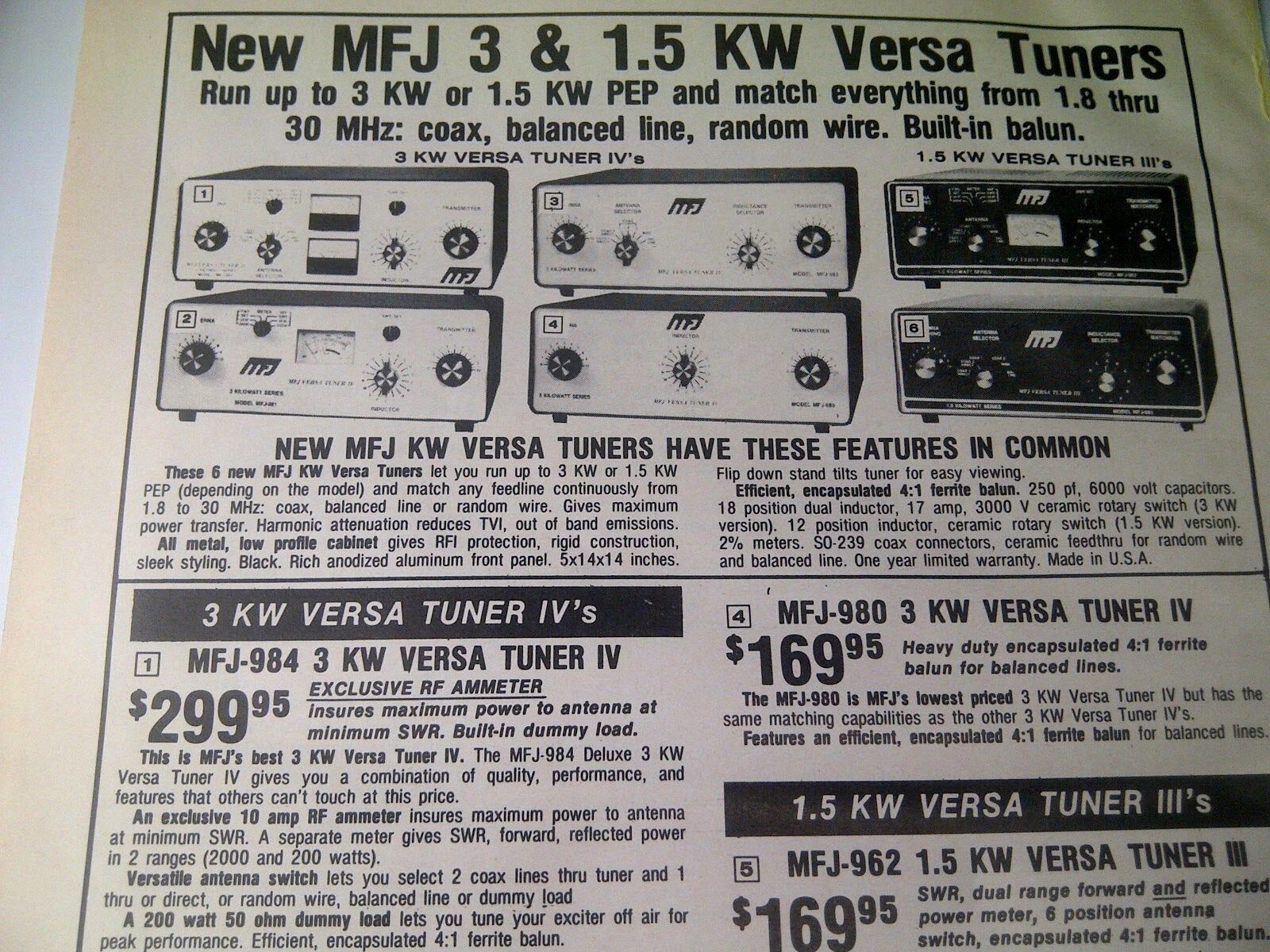 1979 ad page - MFJ VERSA TUNER  Ham Radio  ADVERTISING