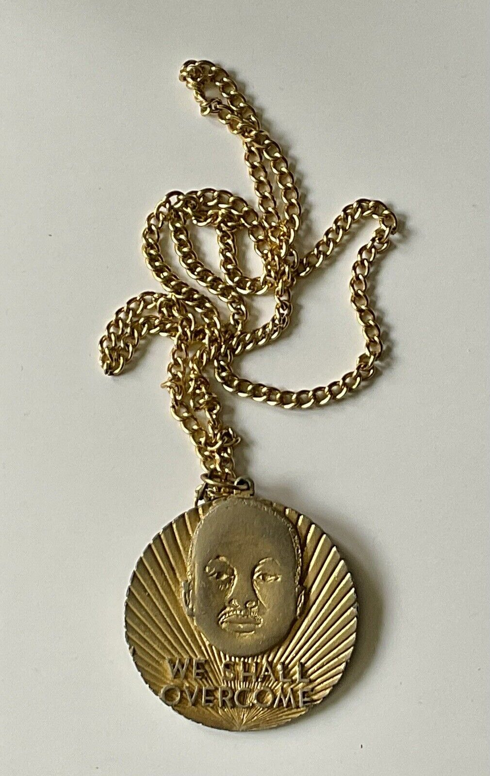 Vtg. Martin Luther King WE SHALL OVERCOME  Gold Tone Pendant  African American