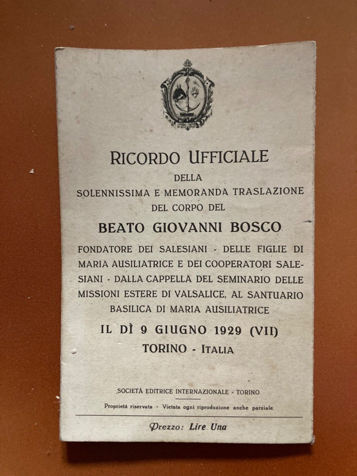VERY RARE VINTAGE RELICS St.G. Bosco : translation of the Don Bosco body - 1929