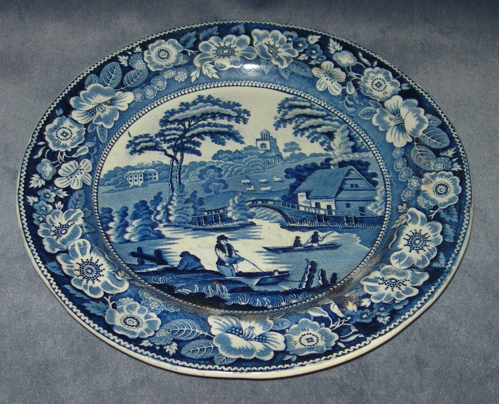 Plate Blue and White Transfer-Ware George Jones “Wild Rose” 1860- 1891 Flow blue