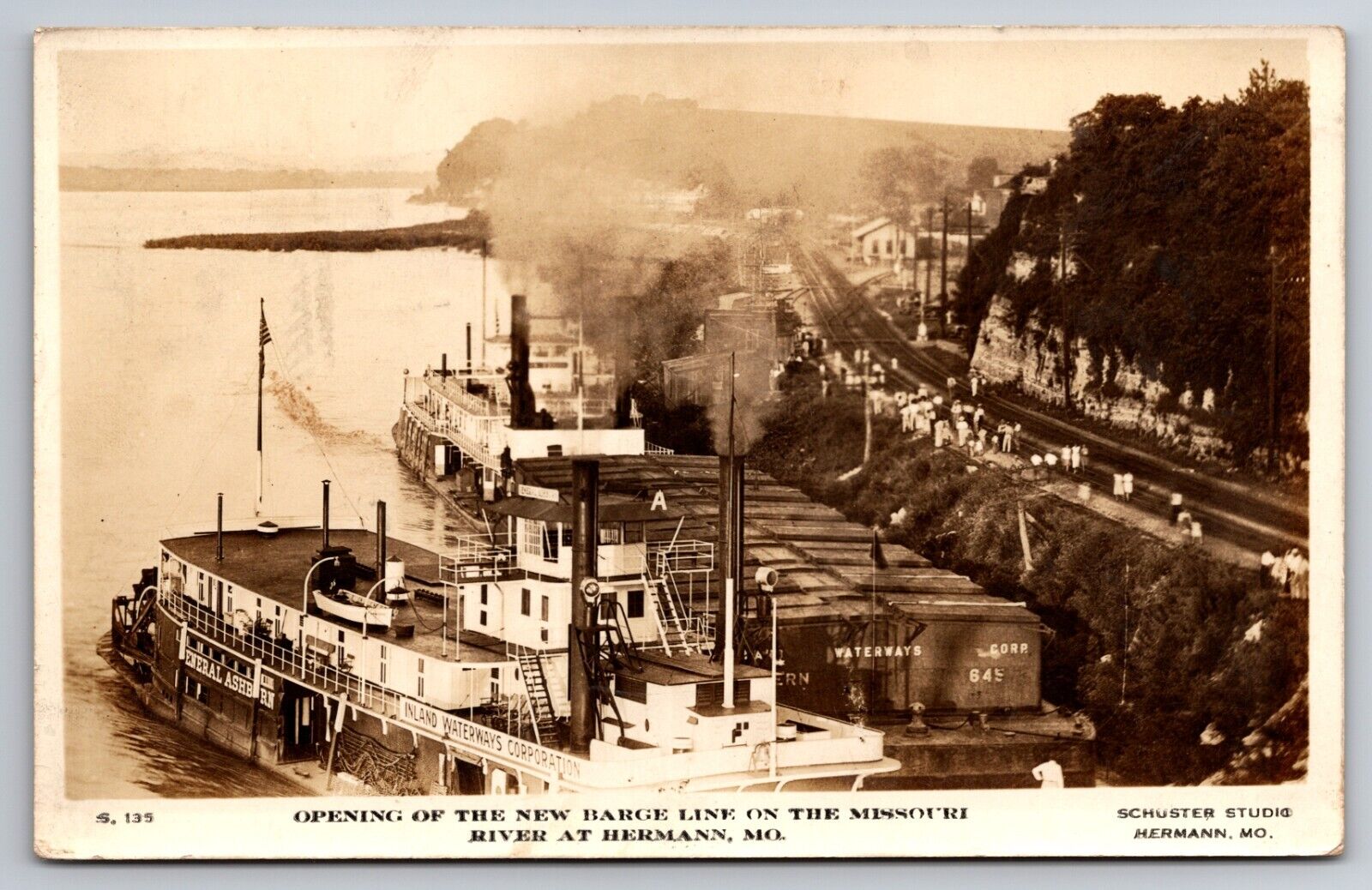 Opening New Barge Line Missouri River Hermann MO General Ashburn Steamboat 1932