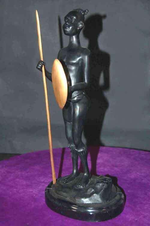 Zulu Warrior An Interpretation In Bronze Shaka Marble Base / Velvet Bottom