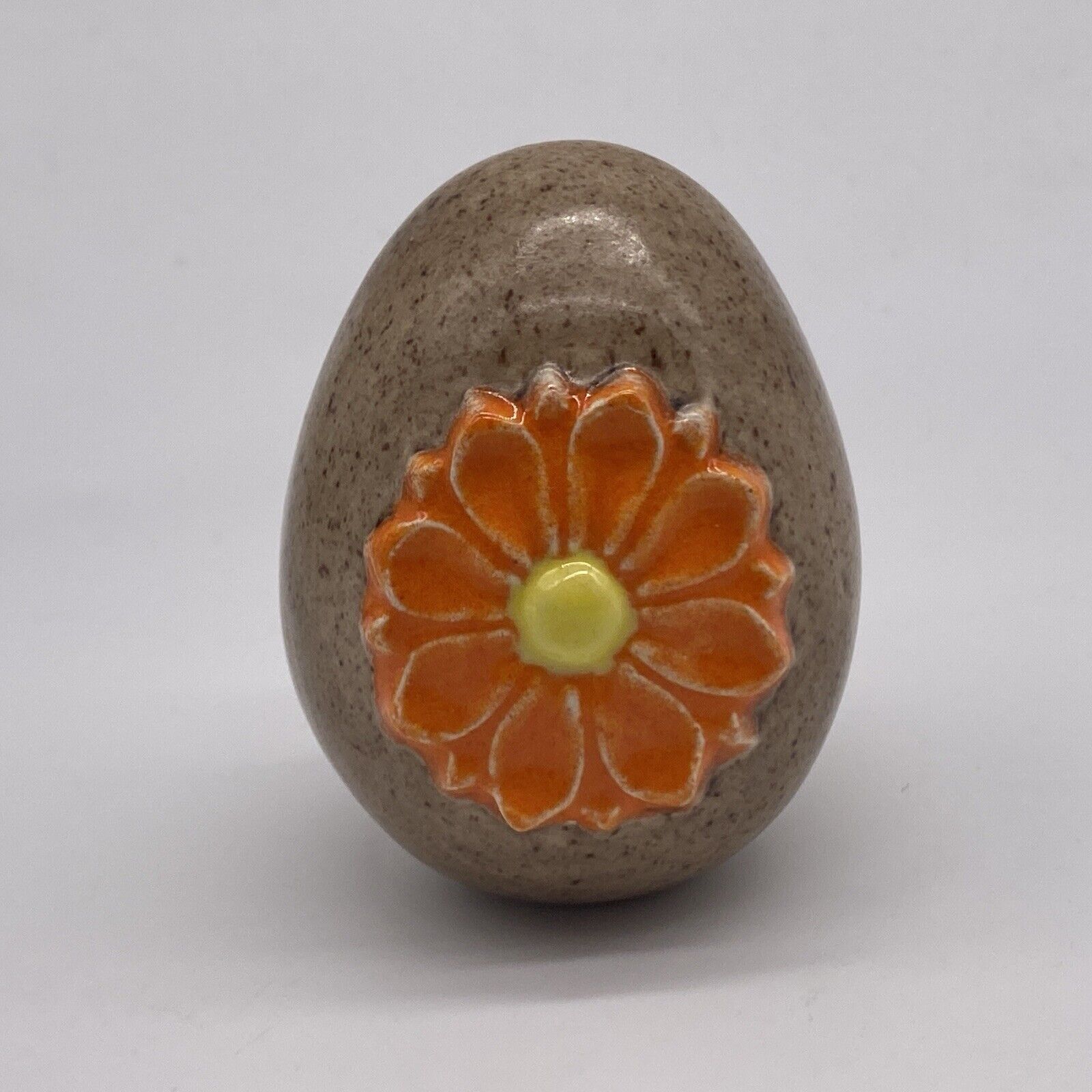 Vintage Ceramic Brown Orange Flower Easter Egg Decorative Figurine