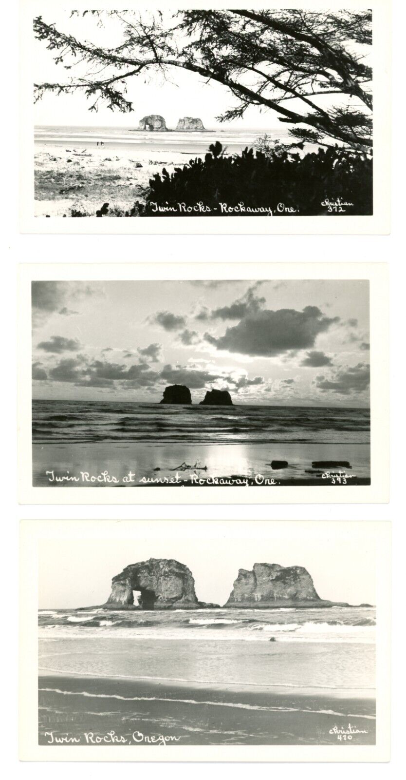 (3) RPPC Twin Rocks Rockaway OR Photographer C. Christian