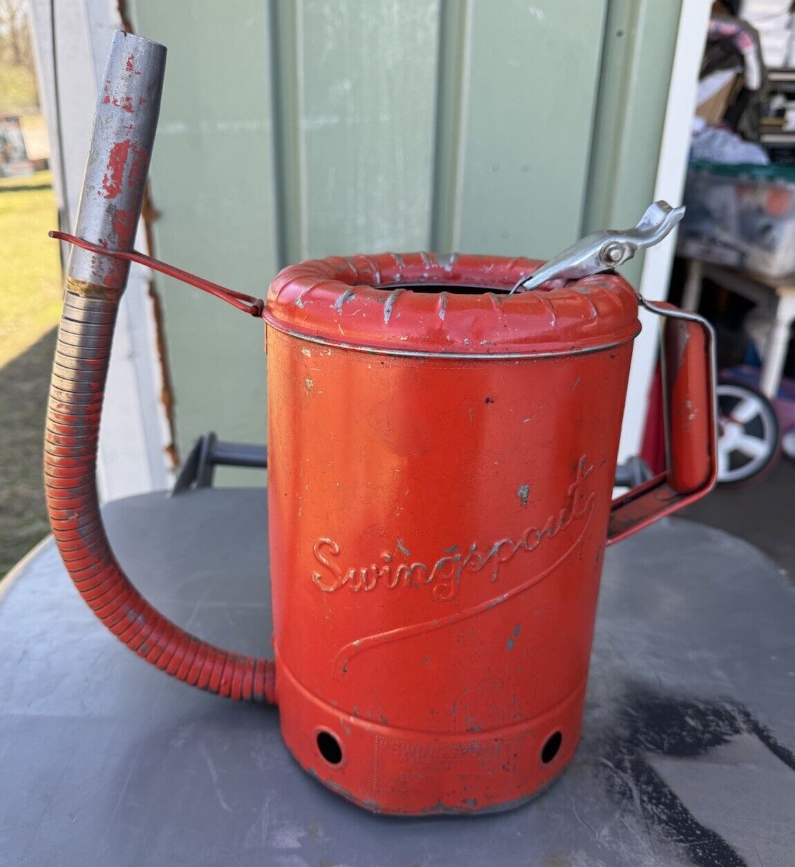 Vintage  SWINGSPOUT 1 GALLON OIL CAN, Original Orange Paint--Flex Neck