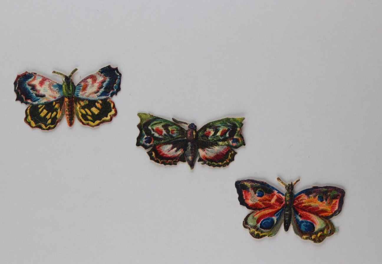 Antique Set of Mini Victorian Era Vibrant Butterflies Die-Cut
