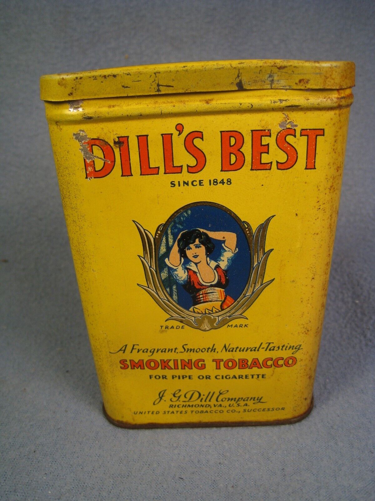 Vintage Dill\'s Best Vertical Tobacco Tin with Lady