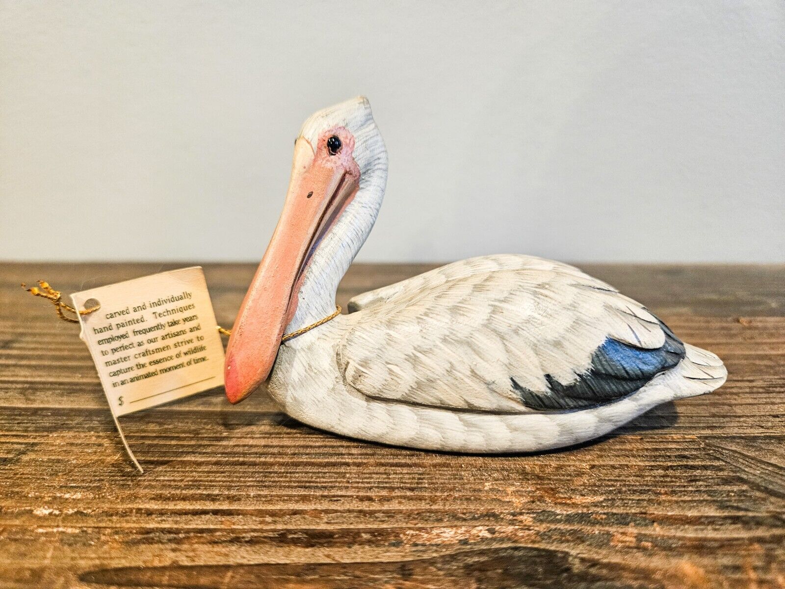 Hand Carved And Painted Pelican Figurine New With Tags