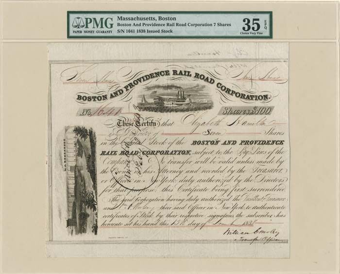 Boston and Providence Rail Road Corporation - Stock Certificate - Railroad Stock