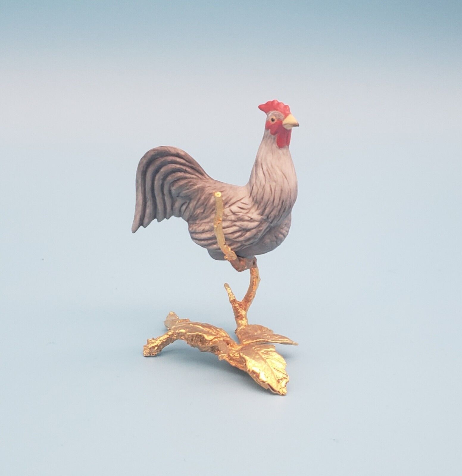 Boehm Porcelain Miniature Rooster on 24k Clad bronze Base