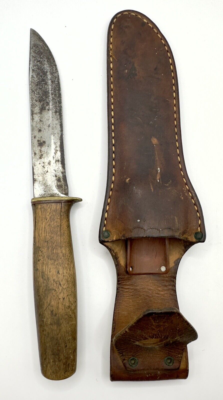Early Morseth Wood Handle With Original Sheath Knife Hard To Find