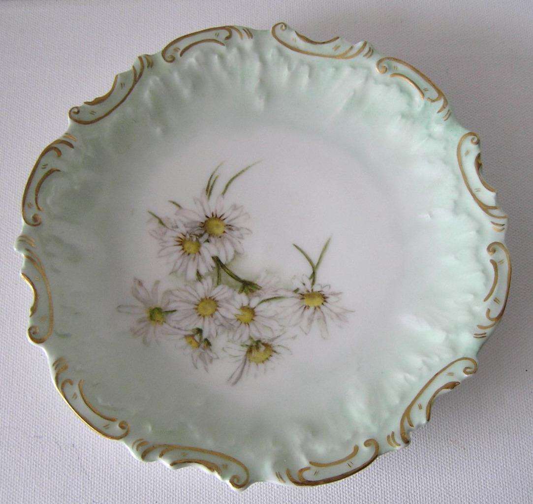 ANTIQUE Limoge France 1894 Painted Plate Scalloped Daisies by Ida Paulina Kelly