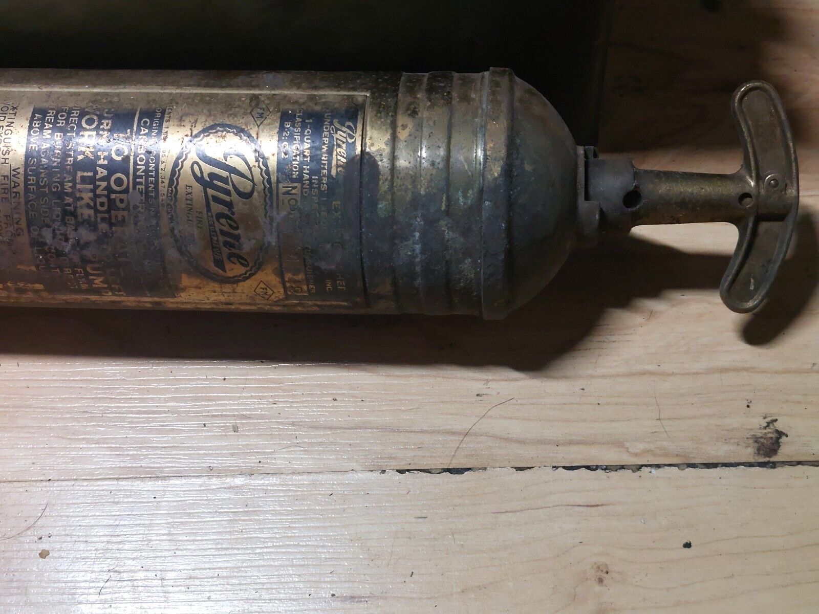 Vintage Antique Brass Pyrene 1 Quart Hand Pump Fire Extinguisher Empty BL