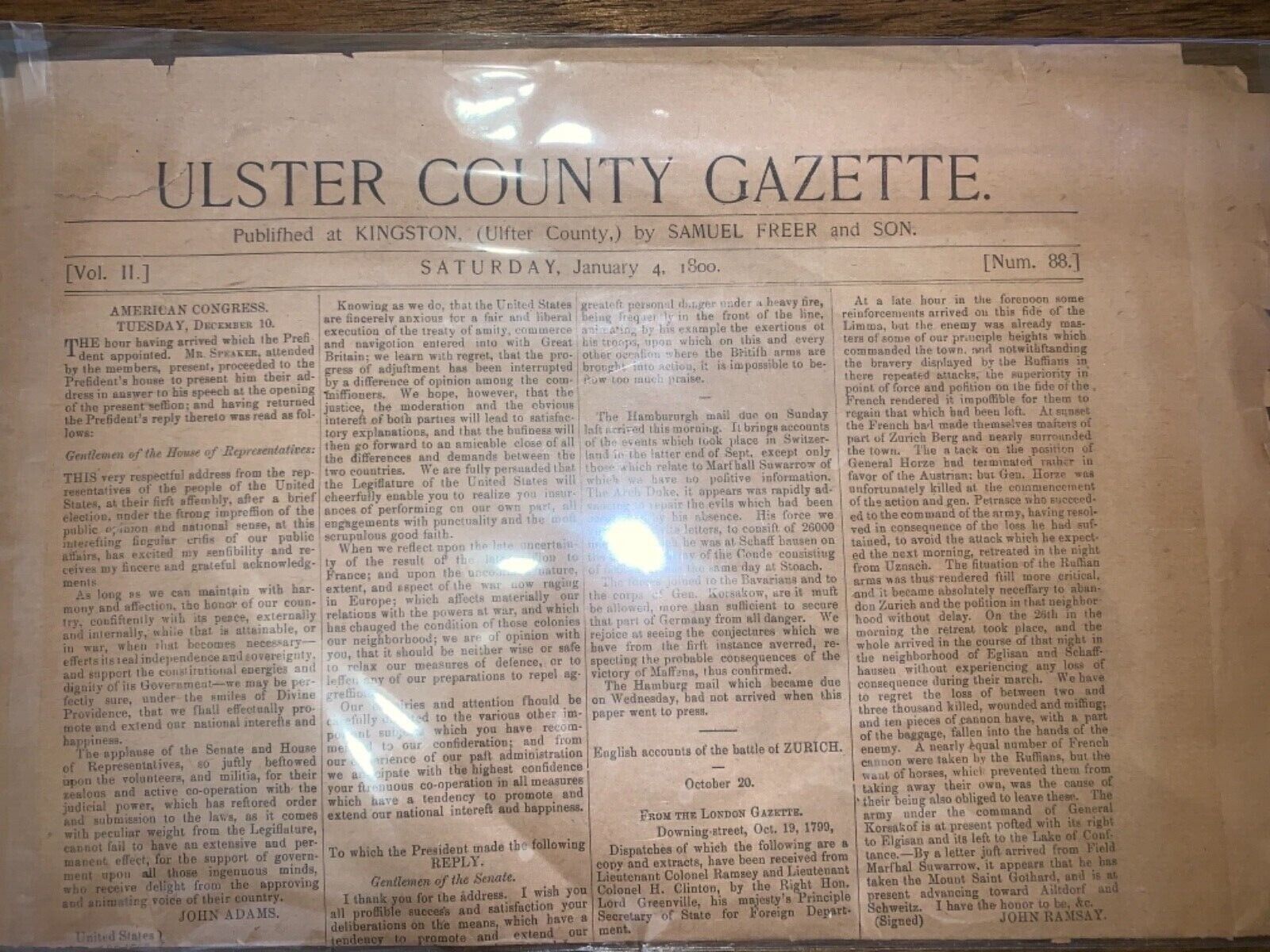 Ulster County Gazette January 4, 1800 - 1800\'s Antique George Washington 