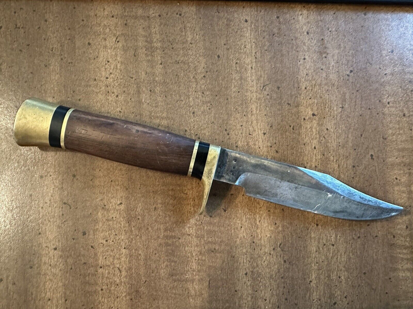 Ralph Bone Lubbock Texas Fixed Blade Knife L268 Hunting Custom 9” Wooden Handle