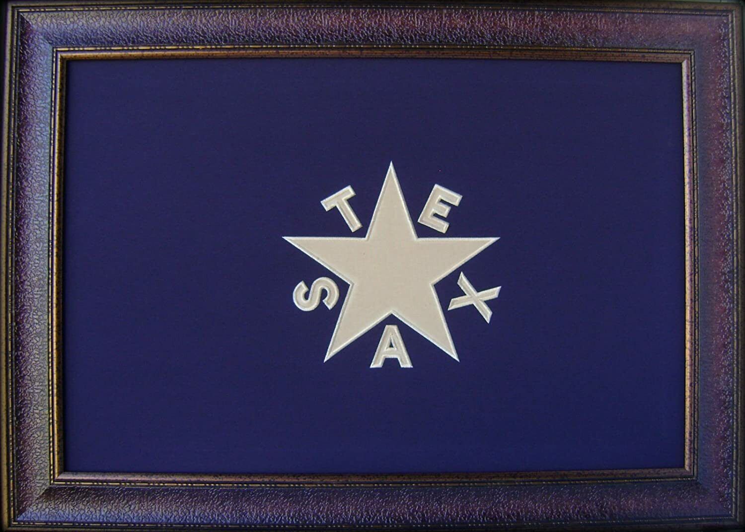Blue Texas Flag Framed Aged De Zavala Real Rustic Western Custom Art 42'' x 30''