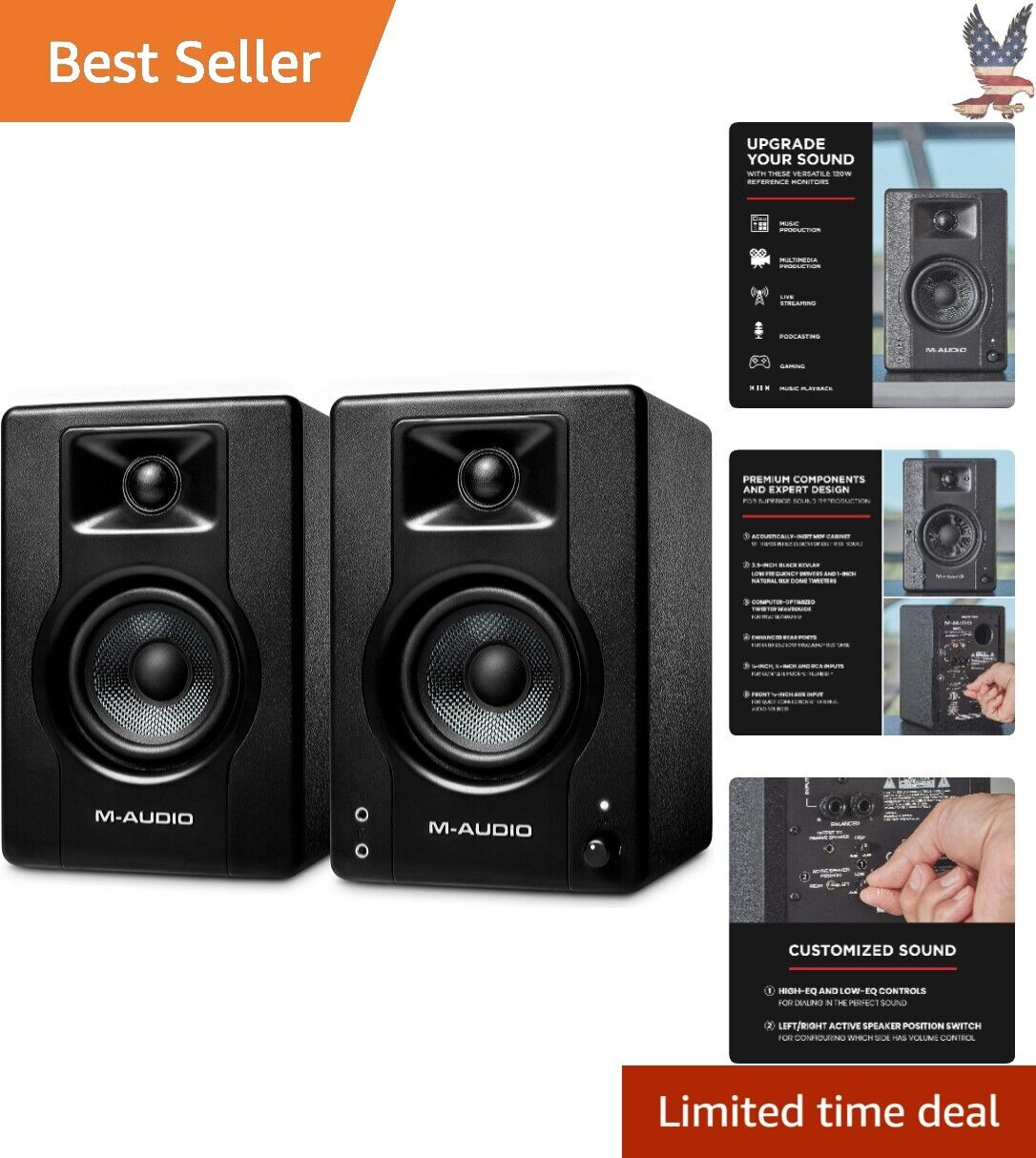 Premium Versatile Studio Monitor Speakers with Crystal-Clear Sound - 120W - Pair