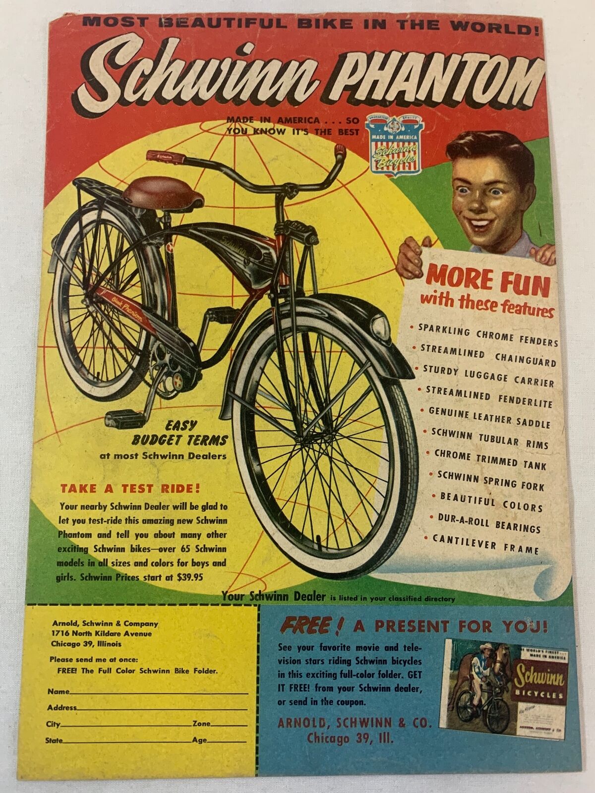 1956 Schwinn BLACK PHANTOM Most Beautiful Bike ad page ~ Roy Rogers