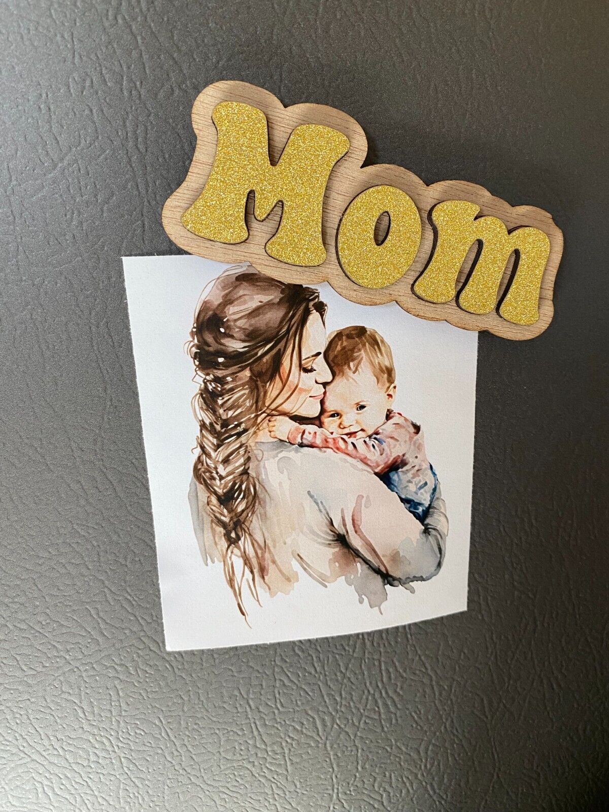 Personalized Mom Fridge Magnet Mother\'s Day Gift Sparkly Paper & Wood handmade